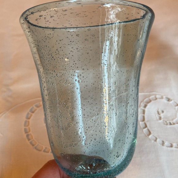 Recycled Glass Water Goblets Set of 2 Light Blue Clear Stem with Ball in Center - Picture 5 of 10